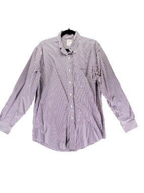 Brooks Brothers Shirt Mens Medium Purple Gingham 346 Original Polo Non-Iron